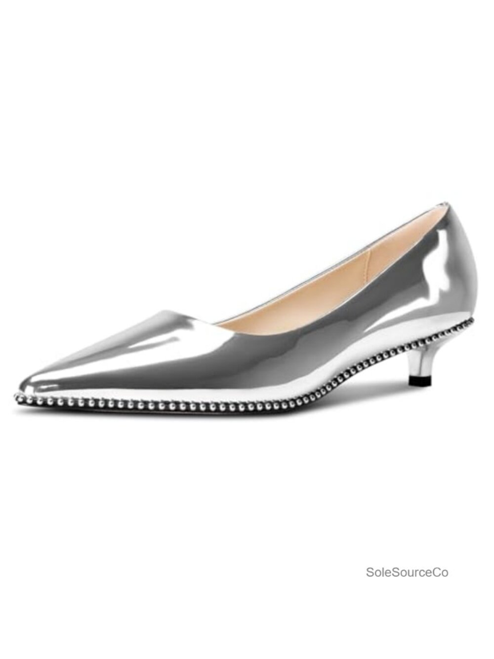 Aachcol Kitten Heel Pointed Toe Slip-On Pumps Faux Leather Office Dress